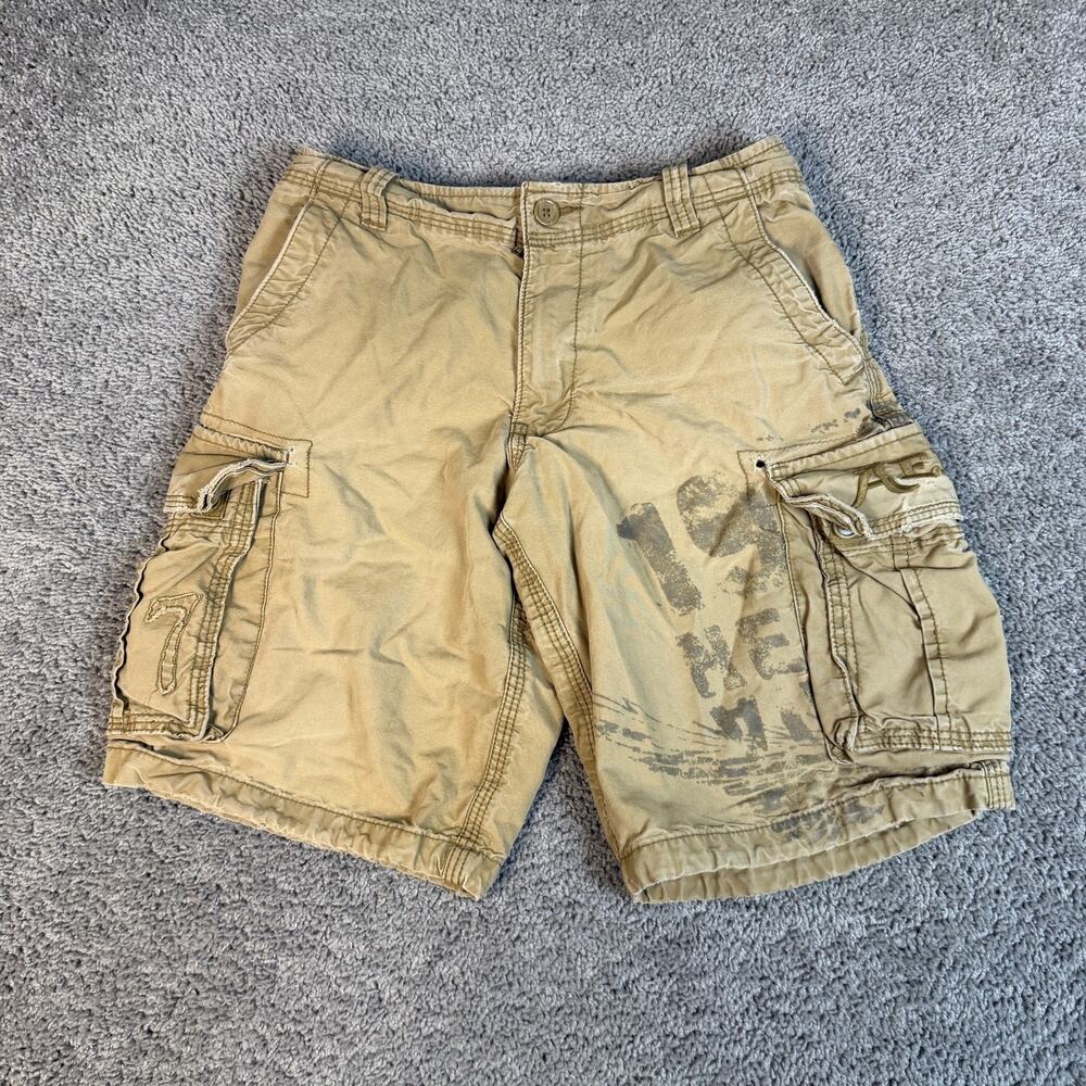 VTG American Eagle Outfitters Shorts Mens 32 Beige Cargo Canvas 11 In Pockets - Picture 1 of 12